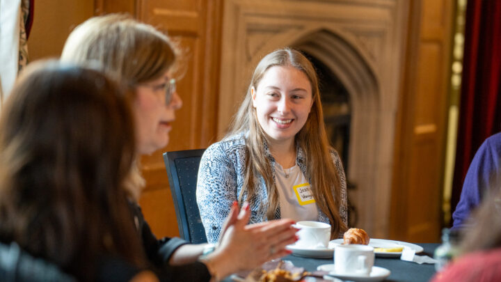 Photo of student at networking breakfast.